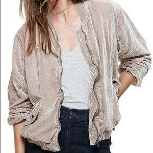 Free People Crushed Velvet Bomber Jacket Ruched Detail Size XS